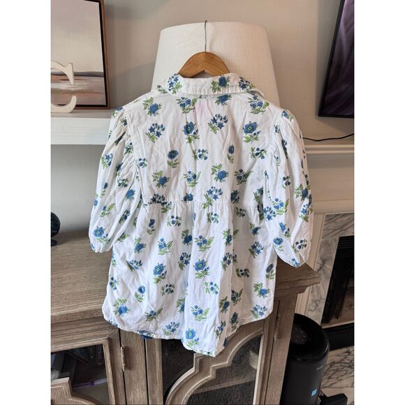 Victoria Dunn Juniper Print White Top with Blue Flowers Size XS - Picture 5 of 8